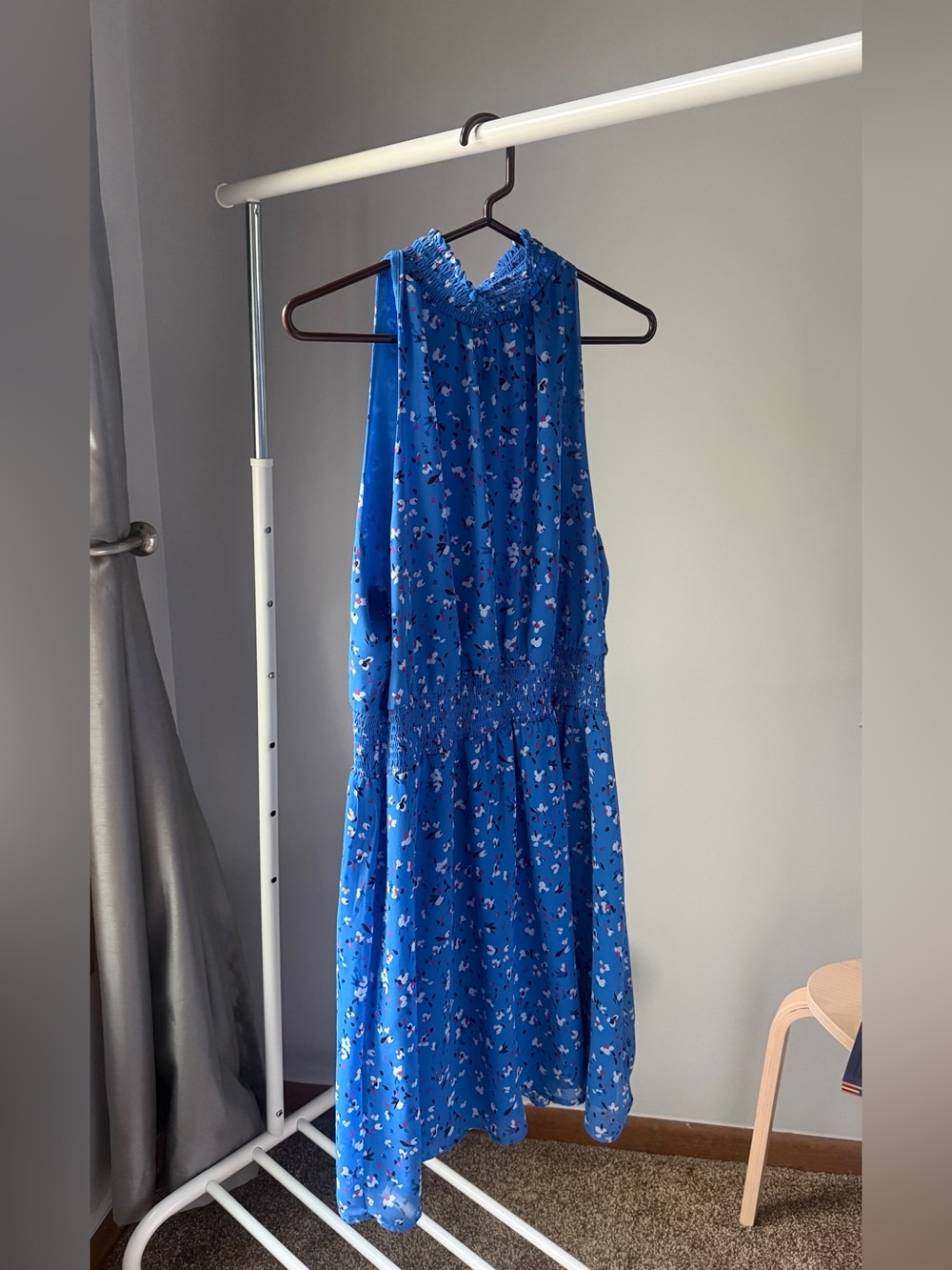a new day Bright Blue Floral Smocked Halter Midi Dress B7